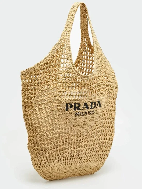 Prada Logo Cream/Black Woven Raffia Beach Bag - Picture 6 of 15